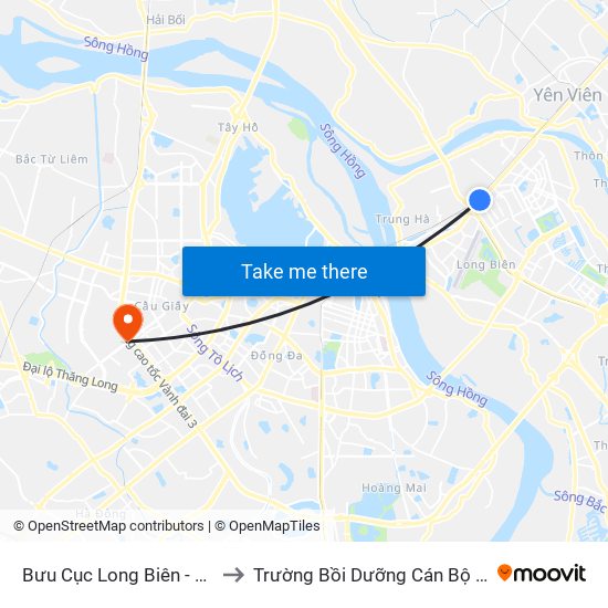 Bưu Cục Long Biên - 79 Ngô Gia Tự to Trường Bồi Dưỡng Cán Bộ Giáo Dục Hà Nội map