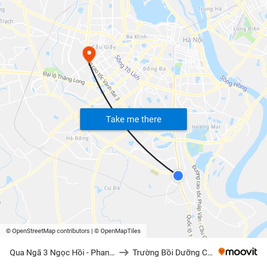 Qua Ngã 3 Ngọc Hồi - Phan Trọng Tuệ 100m - Ngọc Hồi to Trường Bồi Dưỡng Cán Bộ Giáo Dục Hà Nội map