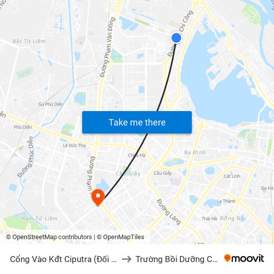 Cổng Vào Kđt Ciputra (Đối Diện 83 Nguyễn Hoàng Tôn) to Trường Bồi Dưỡng Cán Bộ Giáo Dục Hà Nội map
