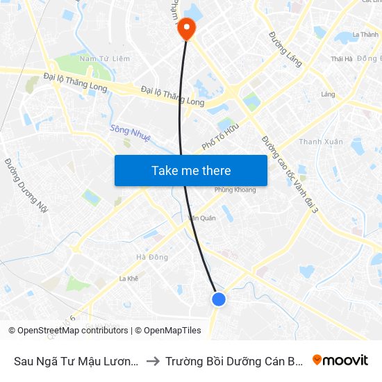 Sau Ngã Tư Mậu Lương - Phúc La 50m to Trường Bồi Dưỡng Cán Bộ Giáo Dục Hà Nội map