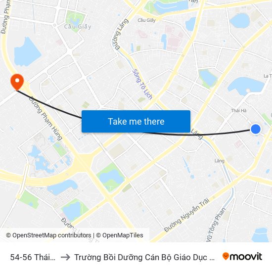 54-56 Thái Hà to Trường Bồi Dưỡng Cán Bộ Giáo Dục Hà Nội map