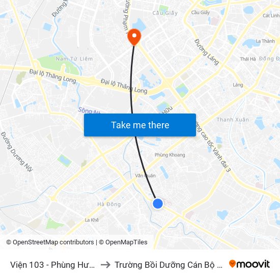 Viện 103 - Phùng Hưng (Hà Đông) to Trường Bồi Dưỡng Cán Bộ Giáo Dục Hà Nội map