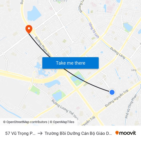 57 Vũ Trọng Phụng to Trường Bồi Dưỡng Cán Bộ Giáo Dục Hà Nội map