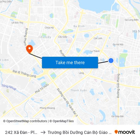 242 Xã Đàn - Platform to Trường Bồi Dưỡng Cán Bộ Giáo Dục Hà Nội map