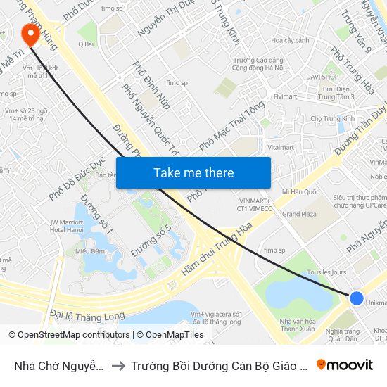 Nhà Chờ Nguyễn Tuân to Trường Bồi Dưỡng Cán Bộ Giáo Dục Hà Nội map