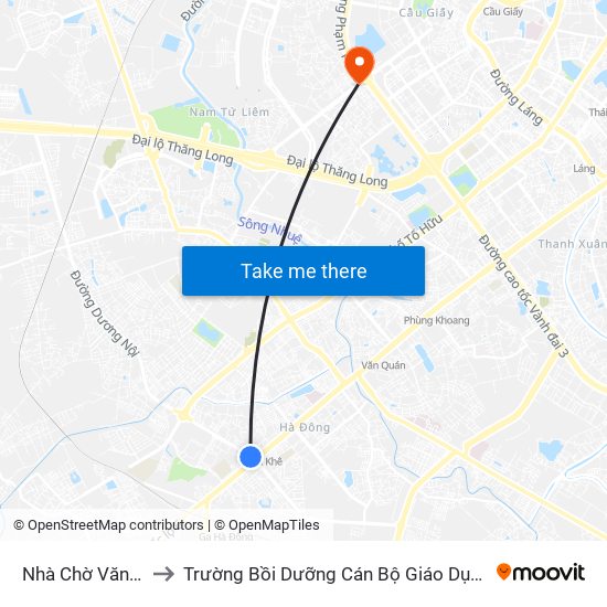 Nhà Chờ Văn Phú to Trường Bồi Dưỡng Cán Bộ Giáo Dục Hà Nội map