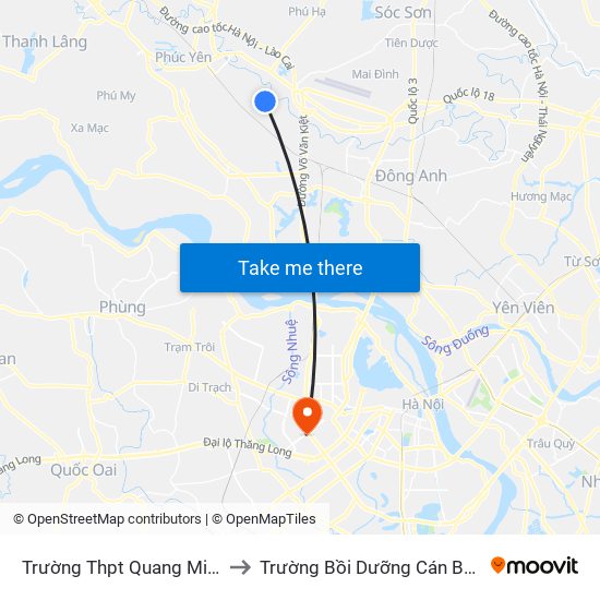 Trường Thpt Quang Minh( Tt Chi Đông) to Trường Bồi Dưỡng Cán Bộ Giáo Dục Hà Nội map