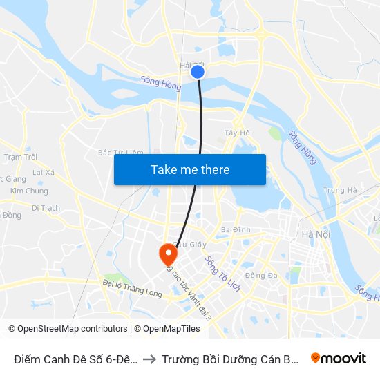 Điếm Canh Đê Số 6-Đê Tả Sông Hồng to Trường Bồi Dưỡng Cán Bộ Giáo Dục Hà Nội map
