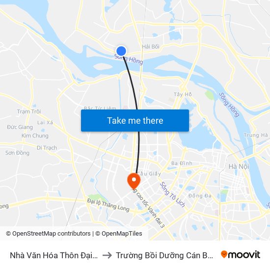 Nhà Văn Hóa Thôn Đại Độ, Xã Võng La to Trường Bồi Dưỡng Cán Bộ Giáo Dục Hà Nội map