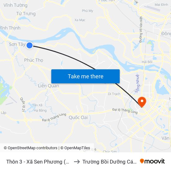 Thôn 3 - Xã Sen Phương  (Chiều Phùng - Bx Sơn Tây) to Trường Bồi Dưỡng Cán Bộ Giáo Dục Hà Nội map