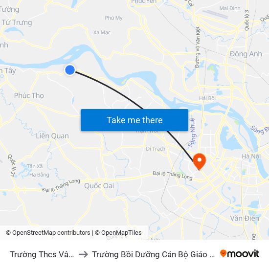 Trường Thcs Vân Nam to Trường Bồi Dưỡng Cán Bộ Giáo Dục Hà Nội map