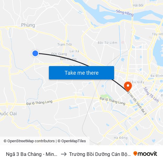 Ngã 3 Ba Chàng - Minh Khai, Cát Quế to Trường Bồi Dưỡng Cán Bộ Giáo Dục Hà Nội map