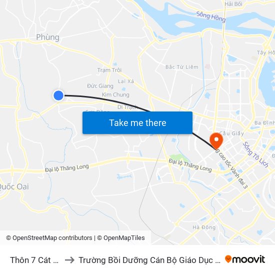 Thôn 7 Cát Quế to Trường Bồi Dưỡng Cán Bộ Giáo Dục Hà Nội map