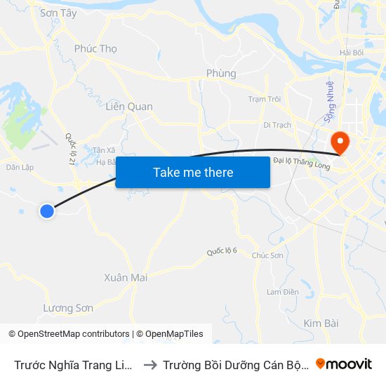 Trước Nghĩa Trang Liệt Sỹ Tiến Xuân to Trường Bồi Dưỡng Cán Bộ Giáo Dục Hà Nội map