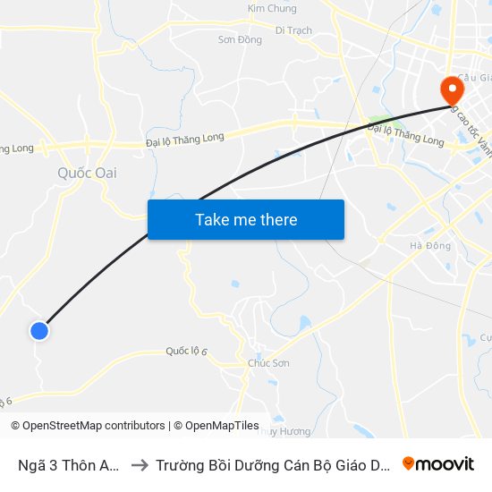 Ngã 3 Thôn An Sơn to Trường Bồi Dưỡng Cán Bộ Giáo Dục Hà Nội map