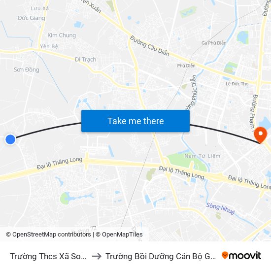 Trường Thcs Xã Song Phương to Trường Bồi Dưỡng Cán Bộ Giáo Dục Hà Nội map