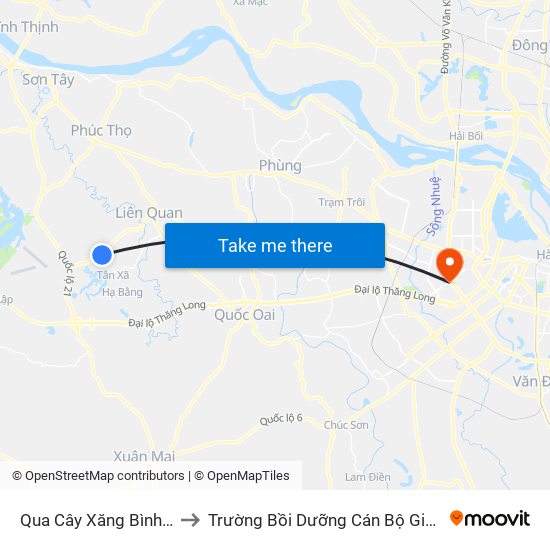 Qua Cây Xăng Bình Yên 50m to Trường Bồi Dưỡng Cán Bộ Giáo Dục Hà Nội map