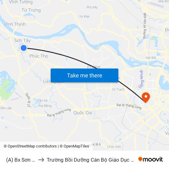 (A) Bx Sơn Tây to Trường Bồi Dưỡng Cán Bộ Giáo Dục Hà Nội map