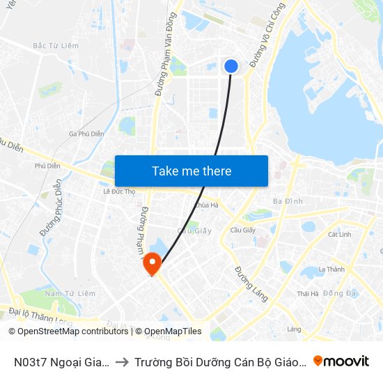 N03t7 Ngoại Giao Đoàn to Trường Bồi Dưỡng Cán Bộ Giáo Dục Hà Nội map