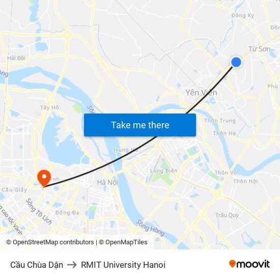 Cầu Chùa Dận to RMIT University Hanoi map