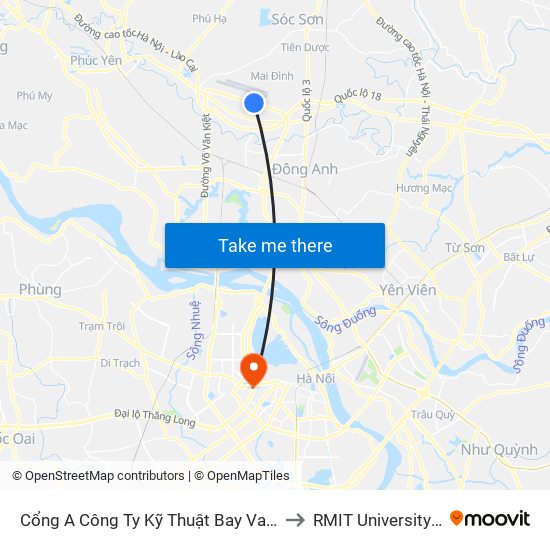Cổng A Công Ty Kỹ Thuật Bay Vaeco Nội Bài to RMIT University Hanoi map