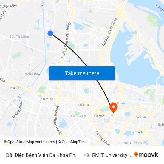 Đối Diện Bệnh Viện Đa Khoa Phương Đông to RMIT University Hanoi map