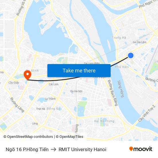 Ngõ 16 P.Hồng Tiến to RMIT University Hanoi map