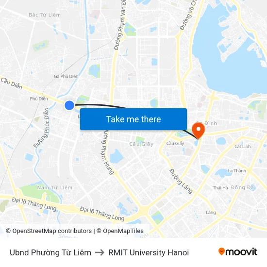 Ubnd Phường Từ Liêm to RMIT University Hanoi map