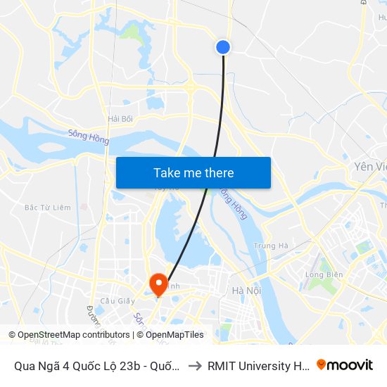 Qua Ngã 4 Quốc Lộ 23b - Quốc Lộ 3 to RMIT University Hanoi map