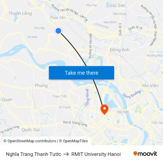 Nghĩa Trang Thanh Tước to RMIT University Hanoi map