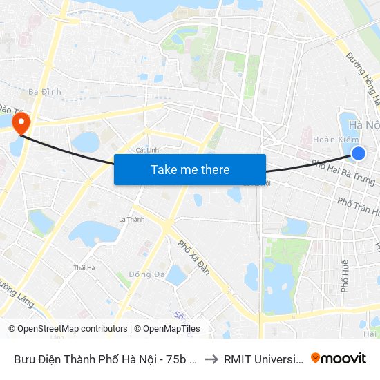 Bưu Điện Thành Phố Hà Nội - 75b Đinh Tiên Hoàng to RMIT University Hanoi map