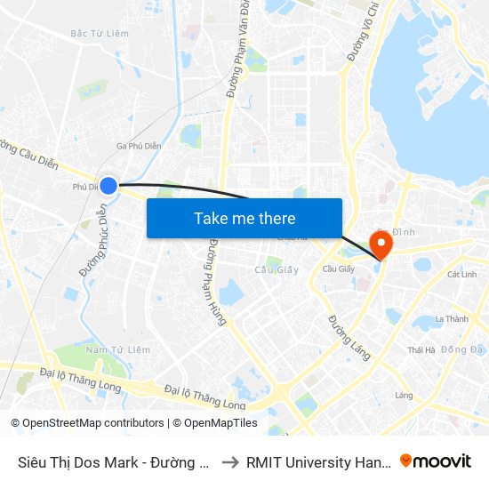 Siêu Thị Dos Mark - Đường 32 to RMIT University Hanoi map