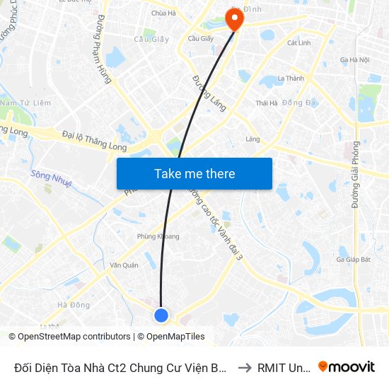 Đối Diện Tòa Nhà Ct2 Chung Cư Viện Bỏng, Gần Ngã Ba Yên Xá - Phùng Hưng (Hà Đông) to RMIT University Hanoi map