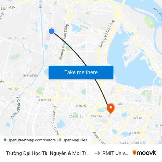 Trường Đại Học Tài Nguyên & Môi Trường Hà Nội - Đường Đức Thắng to RMIT University Hanoi map