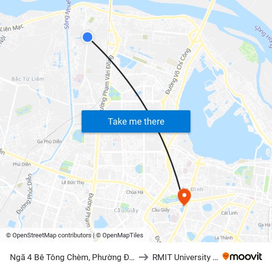 Ngã 4 Bê Tông Chèm, Phường Đông Ngạc to RMIT University Hanoi map