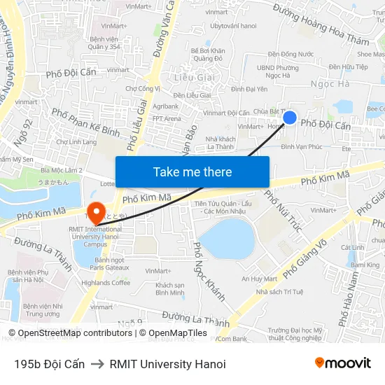 195b Đội Cấn to RMIT University Hanoi map