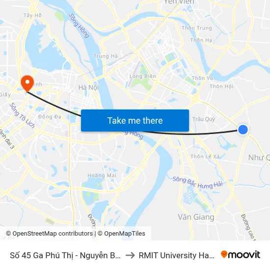 Số 45 Ga Phú Thị - Nguyễn Bình to RMIT University Hanoi map