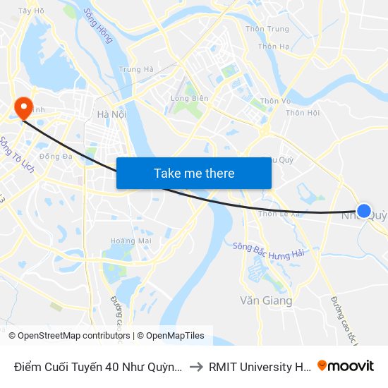 Điểm Cuối Tuyến 40 Như Quỳnh - Ql5 to RMIT University Hanoi map