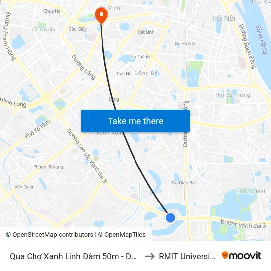 Qua Chợ Xanh Linh Đàm 50m - Đường Hoàng Liệt to RMIT University Hanoi map