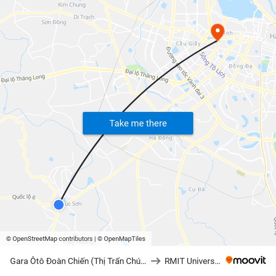 Gara Ôtô Đoàn Chiến (Thị Trấn Chúc Sơn) - Quốc Lộ 6 to RMIT University Hanoi map
