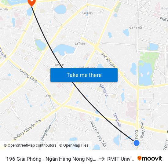 196 Giải Phóng - Ngân Hàng Nông Nghiệp & Ptnt Chi Nhánh Nam Hà Nội to RMIT University Hanoi map