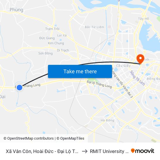 Xã Vân Côn, Hoài Đức - Đại Lộ Thăng Long to RMIT University Hanoi map
