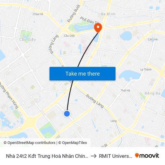 Nhà 24t2 Kđt Trung Hoà Nhân Chính - Hoàng Đạo Thúy to RMIT University Hanoi map