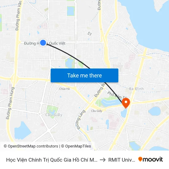 Học Viện Chính Trị Quốc Gia Hồ Chí Minh (Đối Diện 108 Hoàng Quốc Việt) to RMIT University Hanoi map