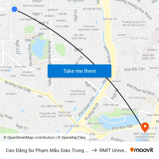 Cao Đẳng Sư Phạm Mẫu Giáo Trung Ương - 387 Hoàng Quốc Việt to RMIT University Hanoi map