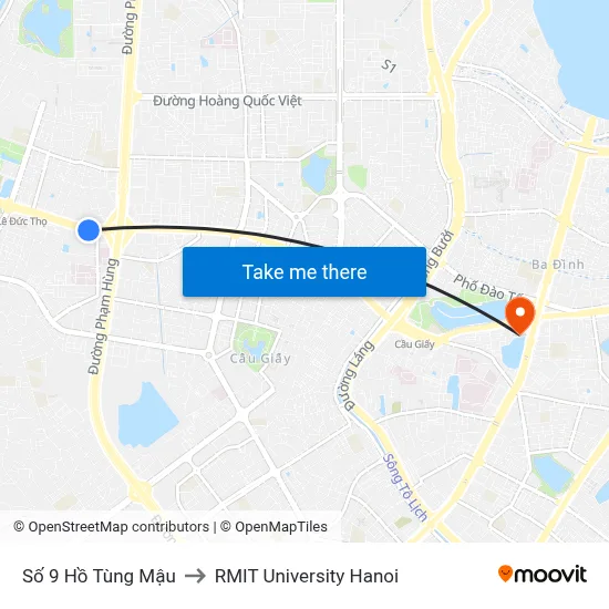 Số 9 Hồ Tùng Mậu to RMIT University Hanoi map