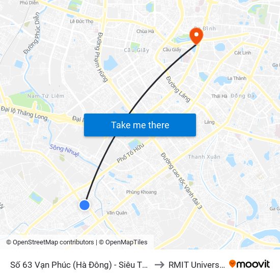 Số 63 Vạn Phúc  (Hà Đông) - Siêu Thị Vinmart Vạn Phúc to RMIT University Hanoi map