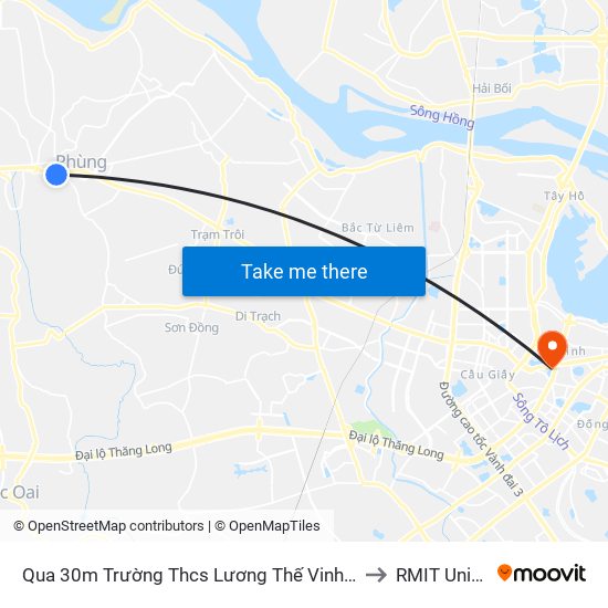 Qua 30m Trường Thcs Lương Thế Vinh Thị Trấn Phùng, Km 22+100 Quốc Lộ 32 to RMIT University Hanoi map