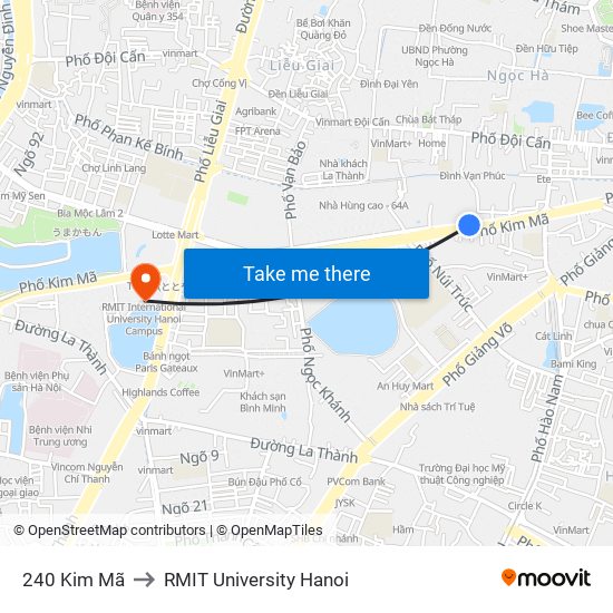 240 Kim Mã to RMIT University Hanoi map