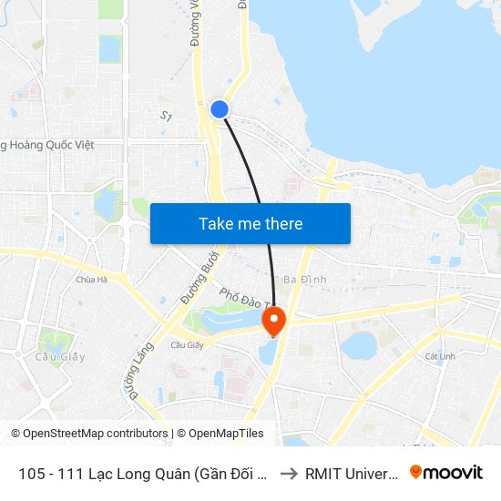 105 - 111 Lạc Long Quân (Gần Đối Diện Ngã 3 Thụy Khuê) to RMIT University Hanoi map